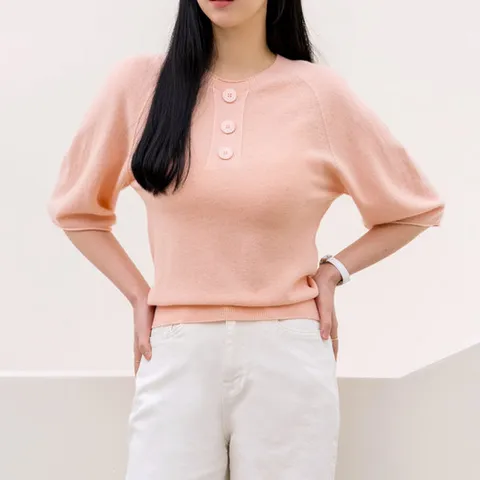 [모노앳디] [울70%] 슈엣 울 홀가먼트 반팔 니트