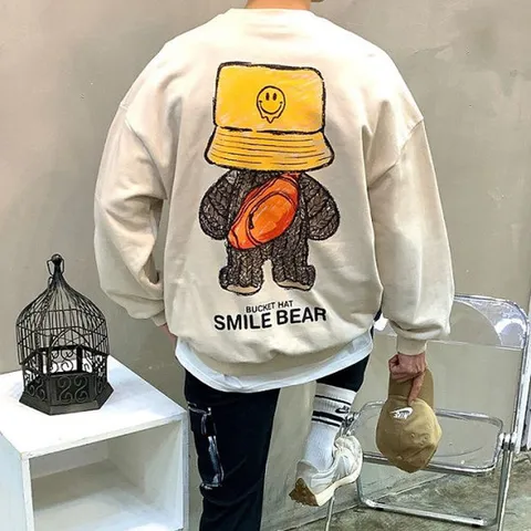 맨스토리 / 기모 루즈핏 뒷판 버킷 곰돌이 남자 겨울 맨투맨