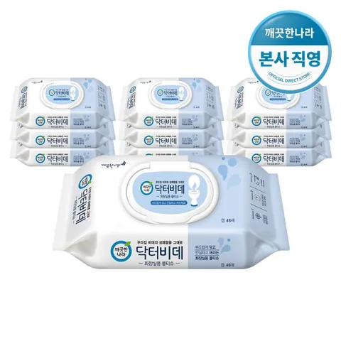 깨끗한나라 닥터비데 화장실용 물티슈 캡형 (46매 x 10팩)