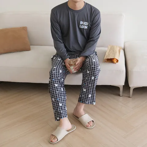 남자 잠옷 신축성 좋은 봄 여름 8부바지 파자마 세트