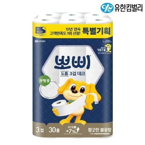 [땡큐온]뽀삐 향긋한 봄꽃향 도톰 3겹 데코 30M 30롤 x1팩