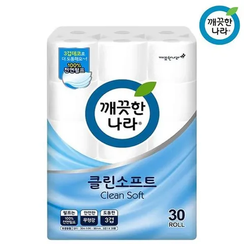 [땡큐온]깨끗한나라 클린소프트 무형광 3겹데코 30M 30롤 x1팩