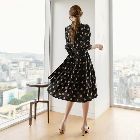 [시크라인] 어텀 도트 플리츠 원피스