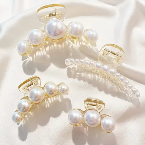 라운드 진주 헤어 집게핀 스크런치 4종 SET