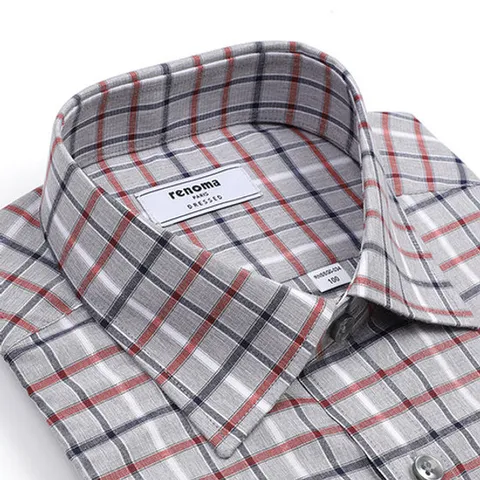 [ 현대백화점 ][레노마 일반핏] RNSSG0-034GY 다림질이 필요없는 카치온 체크남방[여름용긴소매착용가능]