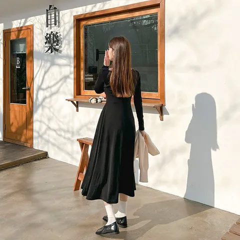 [데이트룩]아폴로 랩 브이넥 롱 플레어 원피스(3color)