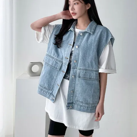 [하젤] 보무리 빅 포켓 데님 베스트_S2145