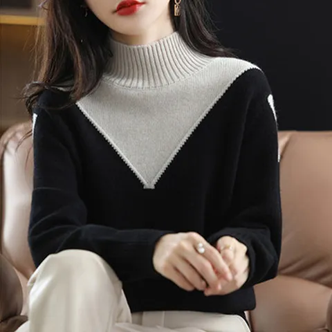[어바웃탑]투컬러 반폴라니트