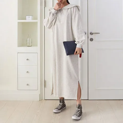 [세라제이] 둥근카라 집업 박시 롱원피스