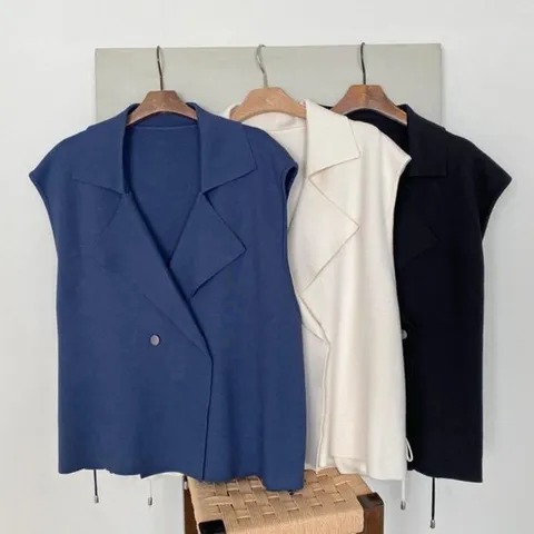 [다잇템]여자 정장조끼 드로우코드 봄옷 빅사이즈 니트