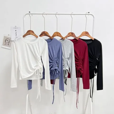 미즈큐즈 / 옆스트링 긴팔 크롭 티셔츠 필라테스복 요가복 필라테