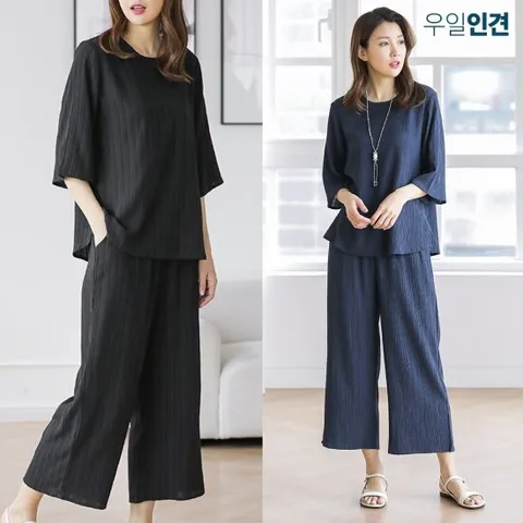 [우일인견] 여성 여름 데일리코디 시원한 인견 플리츠 상하세트