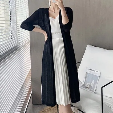 [잇백잇슈]로브시스루롱가디건 무지 기본깔끔 루즈핏 여성아우터