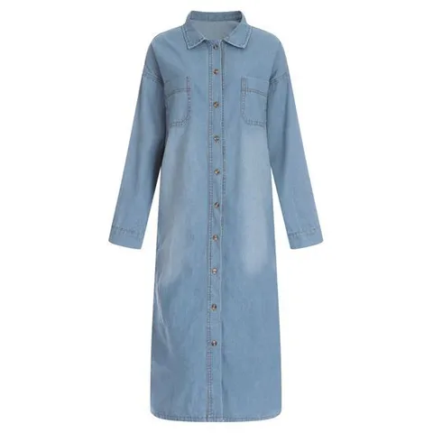 [샵앤]여성 마크 카라 데님 롱 셔츠 원피스 SS-WDR-2746-연청