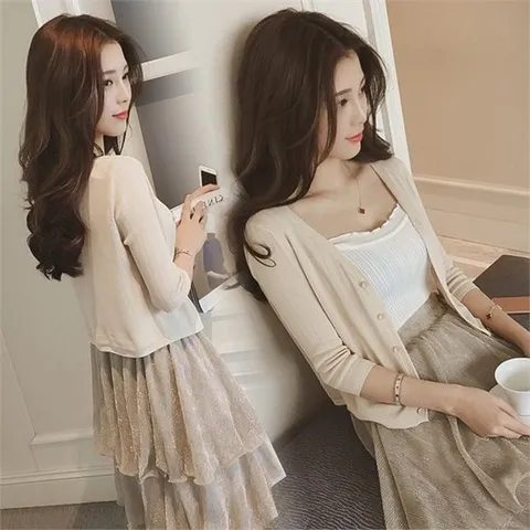 [프리티 글라라]여름 가디건 볼레로 여성 슬림핏 크롭 카디건 sg