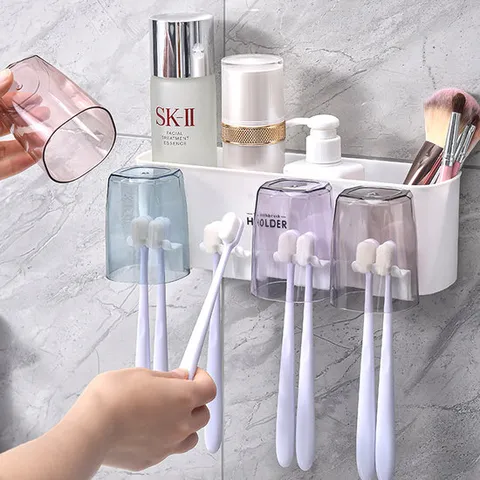 무타공 접착식 치약 칫솔 디스펜서 칫솔걸이 치약짜개 욕실수납