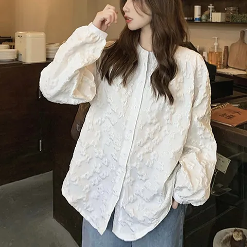 [유니제이] 뉴키 루즈핏 입체 차이나넥 블라우스