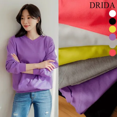 [드리다]드리다 여자 봄 브이넥 빅사이즈 맨투맨 티셔츠 흰 화이