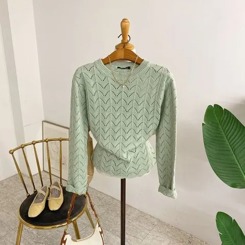 허니제이 / 에포크 물결 펀칭 베이직핏 니트5color