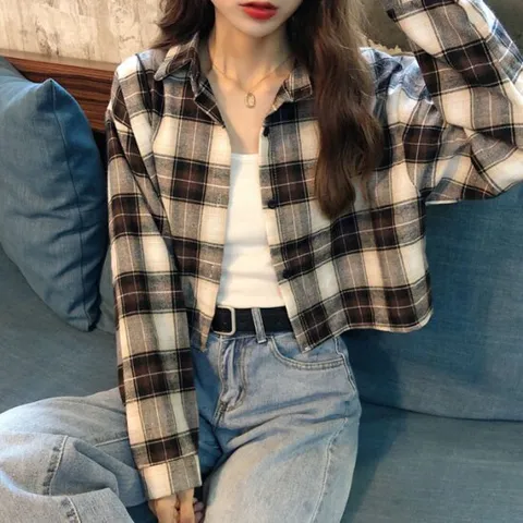 [이쁘다] 프릭 체크 숏 셔츠 자켓