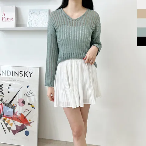 ABB 1021 여자브이넥그물니트티