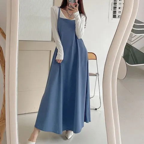 [보리맘]뷔스티에 끈 롱 원피스 빅사이즈 여성의류