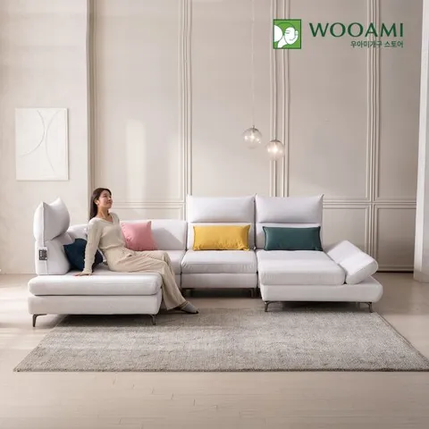 [리뷰이벤트]우아미가구 린 5인용 코너형 스윙 코모도 패브릭 소파+스툴