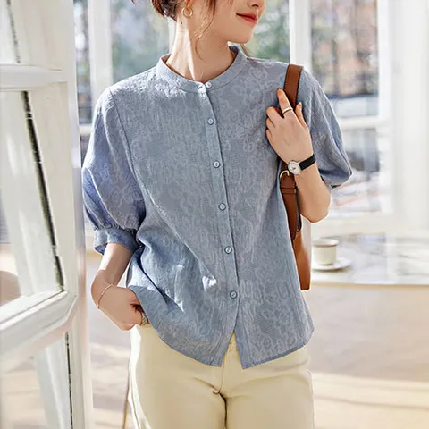 [유니제이] 르지라 플라워 퍼프 반팔 블라우스 2종택1