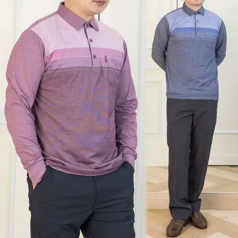 [중년의품격] 봄 중년 남성 간절기 면 포켓 신사 카라 긴팔 티셔츠