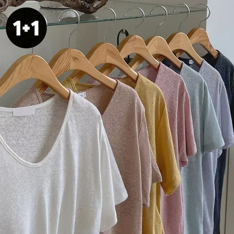 (1and1기획)네티 린넨 브이넥티셔츠