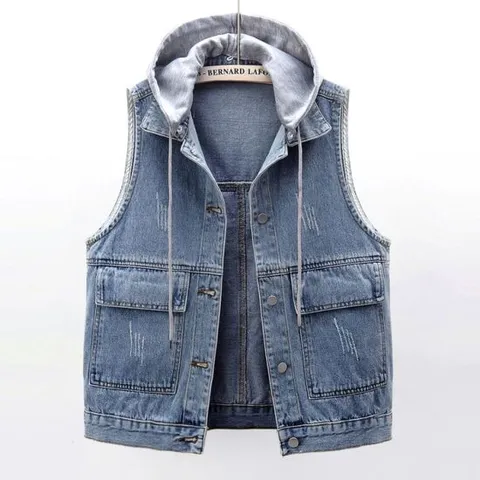모찌봉 / 캐쥬얼 세미 루즈핏 워싱데님 조끼 베스트 청자켓 (3사이즈)