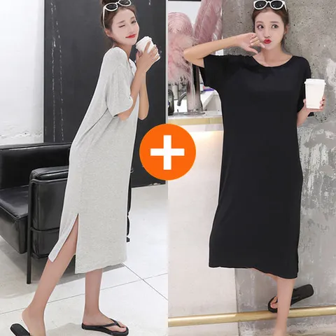 2개세트 모달 반팔 롱 원피스 루즈핏 봄 여름 잠옷