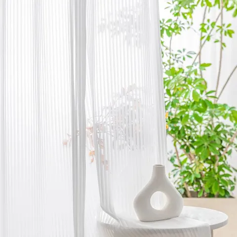 스트라이프 화이트 쉬폰커튼 중형