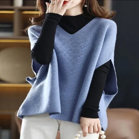 [헬리꽁땡]다프네V넥케이프니트2종(블루+아이보리)