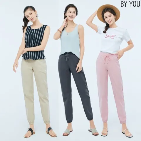 [바이유] 여성 린넨라이크 밴딩 조거 팬츠 3종택1_ILAW