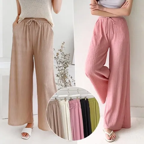 플리츠 와이드팬츠 5color  주름 통바지  빅사이즈 여성 고무줄