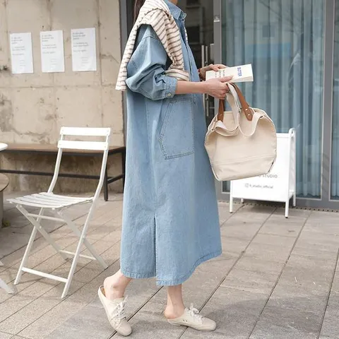 [하늘바라기]루즈빅 데님 롱 원피스