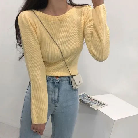 어깨 셔링 입술넥 봄 니트_체리체리