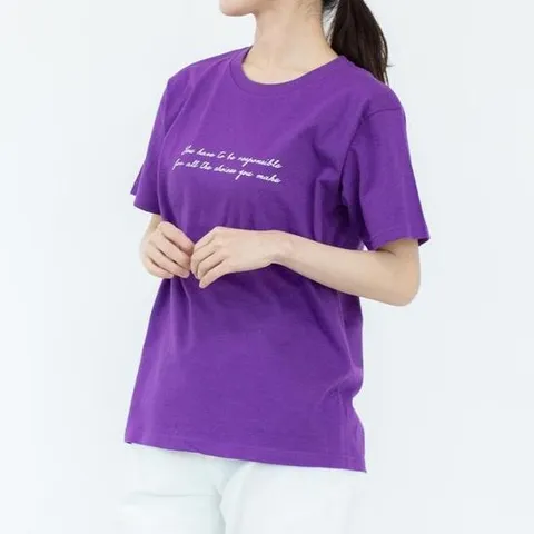 [험블] 여성반팔티 보라색 면 여름 티셔츠 20수