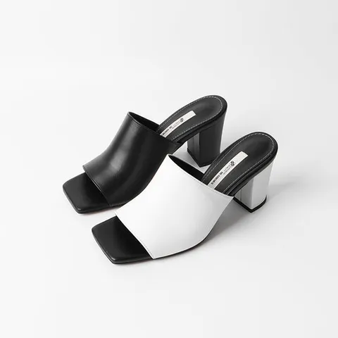 [ 롯데백화점 ][신난다슈]여성 뮬 슬리퍼 힐 7cm 2종 블로퍼 샌들힐 소가죽 토오픈 여름 구두 SS2323