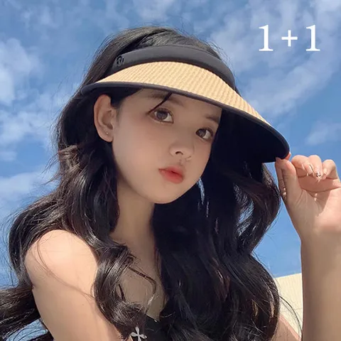 2개 베이직 데일리 라탄모자 휴대용 여름 썬캡