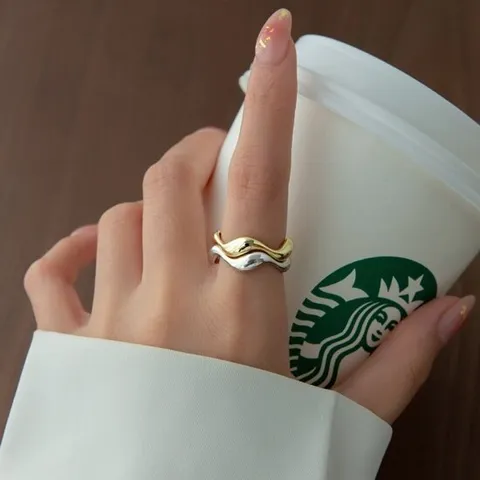 에르모사제이 R071 실버 925 웨이브 볼드 14K 오픈 링 은 반지