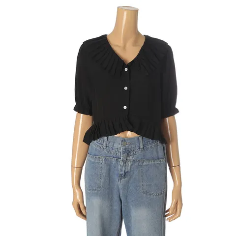 [ 롯데백화점 ][파파야]크롭플리츠블라우스(PNNRBL018B)