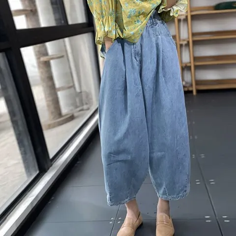 [이쁘다] 듀오 핀턱 데님 밴딩 배기팬츠