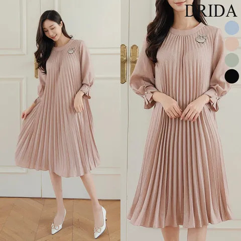 여자 봄 플레어 플리츠 빅사이즈 주름 원피스 상견례 40-50대