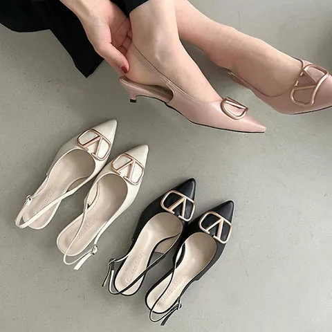 [더힐슈즈] 스틸레토 브이 여성여자 구두 정장화 플랫 슬링백