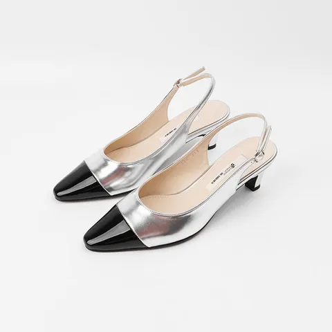 [ 롯데백화점 ][신난다슈]여성 슬링백 힐 펌프스 샌들 구두 미들힐 SS23507실버