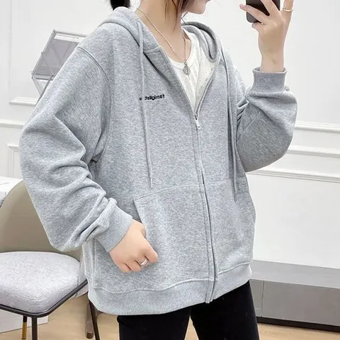여자후드집업 여성 오버핏 무지 후드집업 그레이 1P 점퍼 아우터