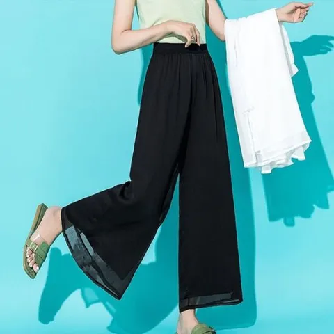 쉬폰통바지 여성 얇은 여름 쉬폰 통바지 1P 밴딩 와이드팬츠 바