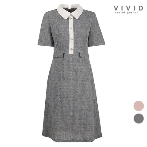 VIVID 여름 로맨틱 배색카라 정장 원피스
